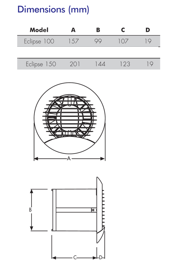 ECLIPSE 150XP Bathroom Kitchen Toilet wall or ceiling